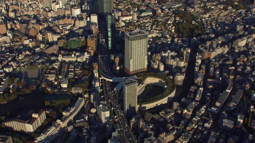 Vehicles travel through the city