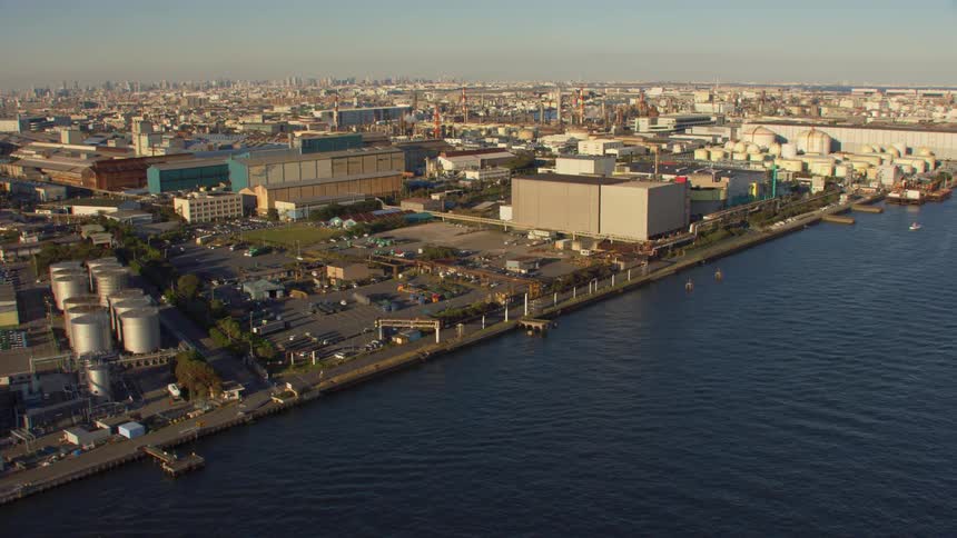 Refineries and factories along the shore