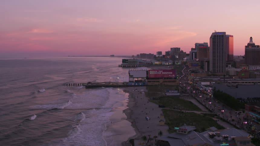 Aerial view of the ocean coast near a downtown city