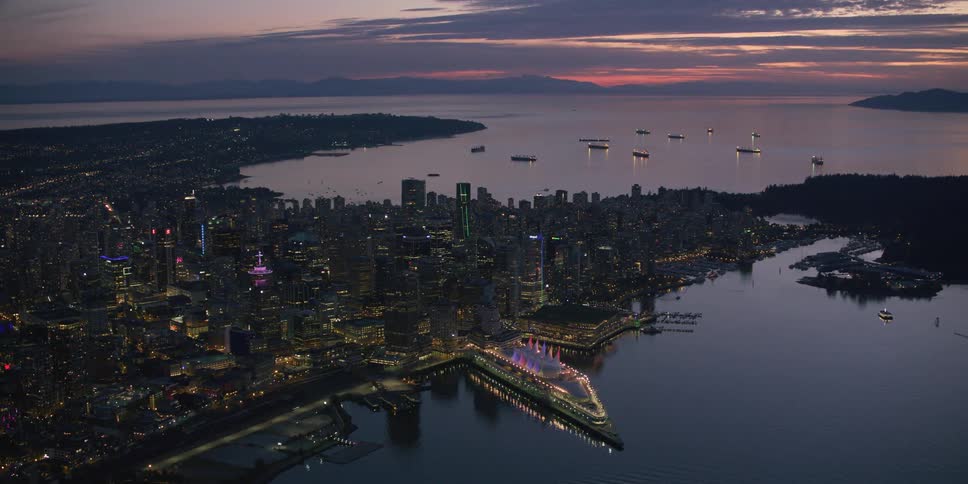 The sun is setting on the city