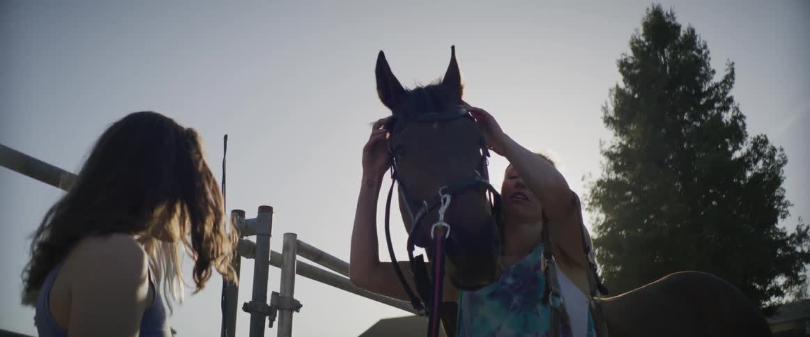 Two women outdoors with their horse