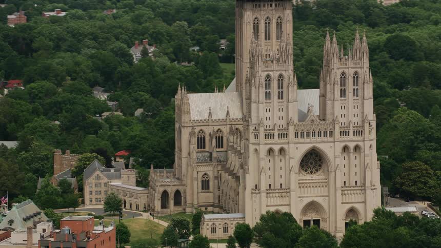 A large church is in the middle of the town