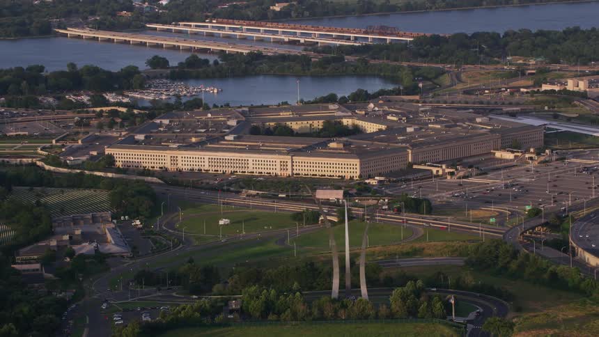Aerial view of the the pentagon headquarters of the united states department of defense building in arlington