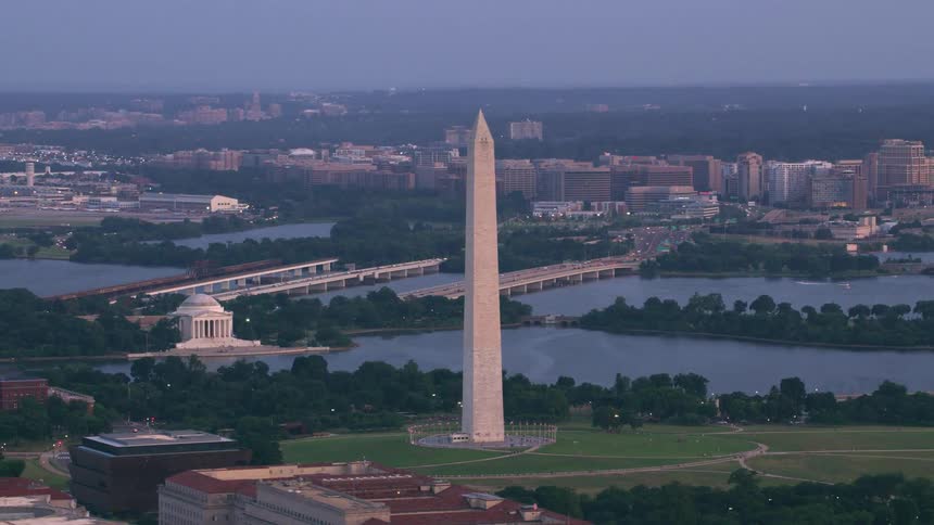 Aerial view of the washington monument obelisk in the national mall