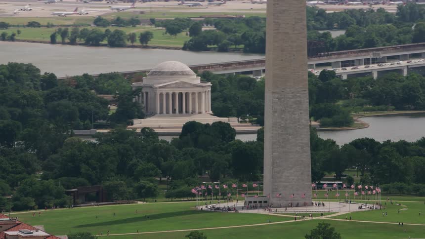 Aerial view of the washington monument obelisk in the national mall
