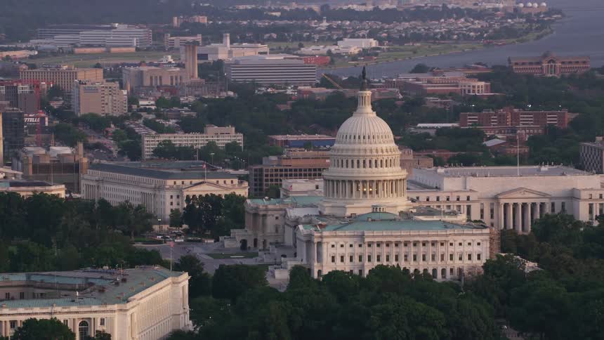 Aerial view of the united states congress at evening