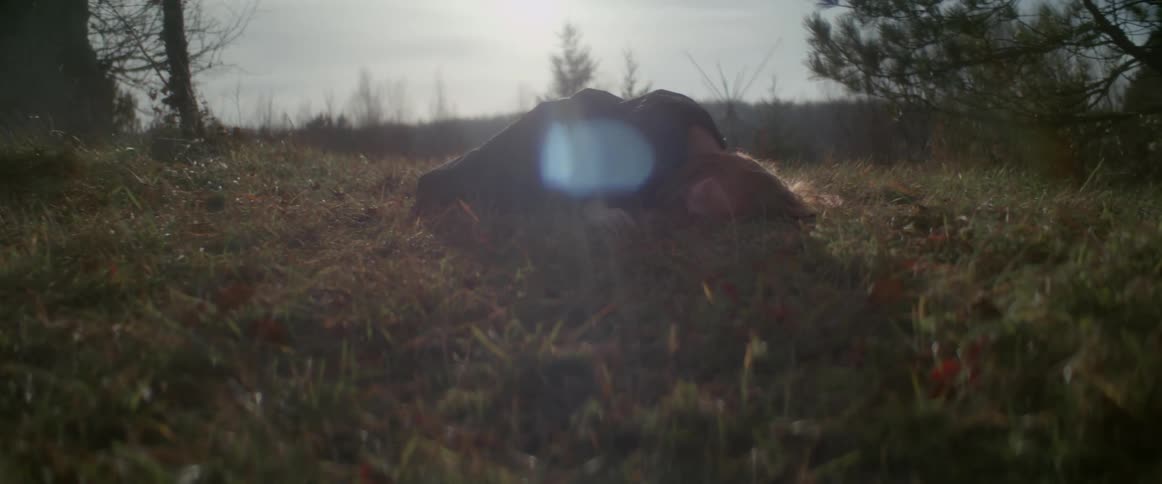 A woman runs her hand through the grass while lying in a field during the day