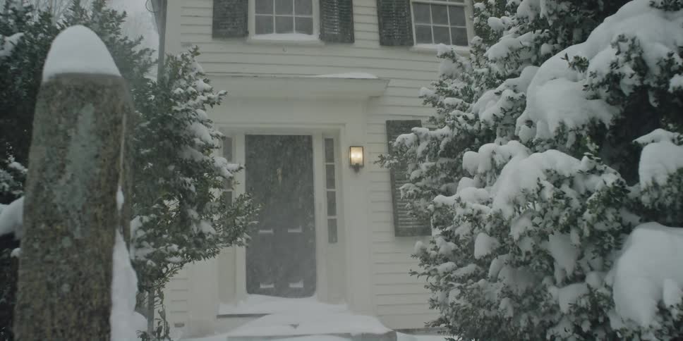 Outside view of a house during a winter storm