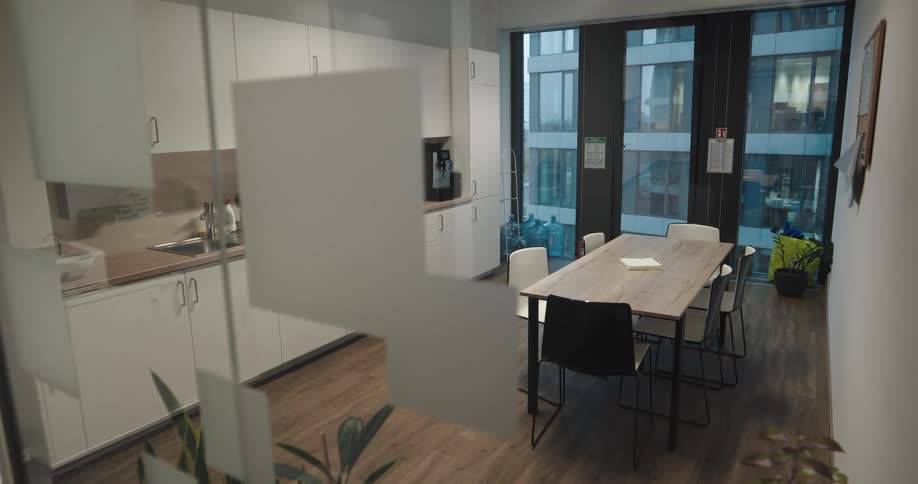 An employee break room in an office building downtown