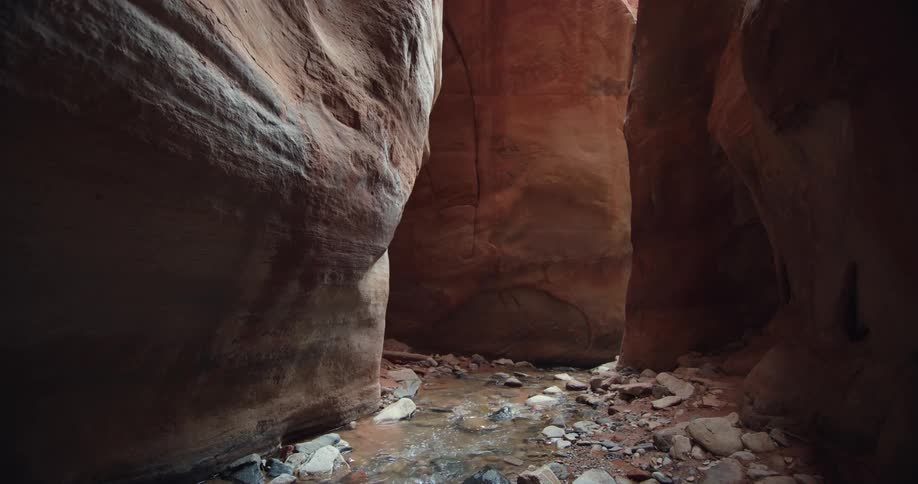 Water flowing through a rocky canyon