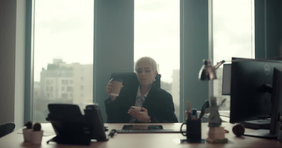 A woman sitting at a desk