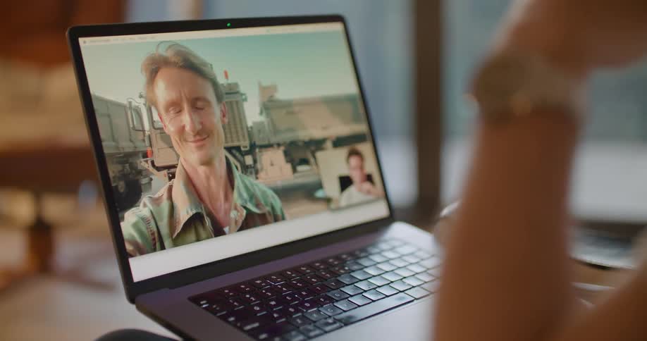People talk on video chat on the laptop