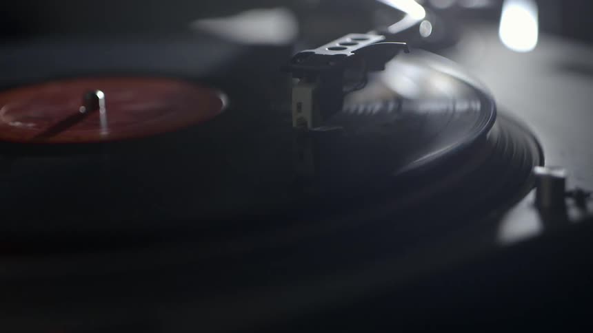 Close up of a record spinning on a record player