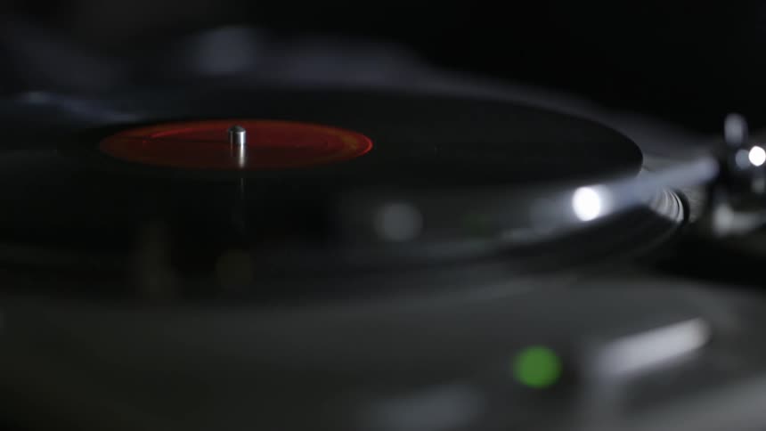 Close up of a record playing on a turntable
