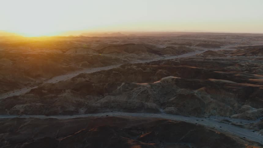 Golden hour over mountainous desert