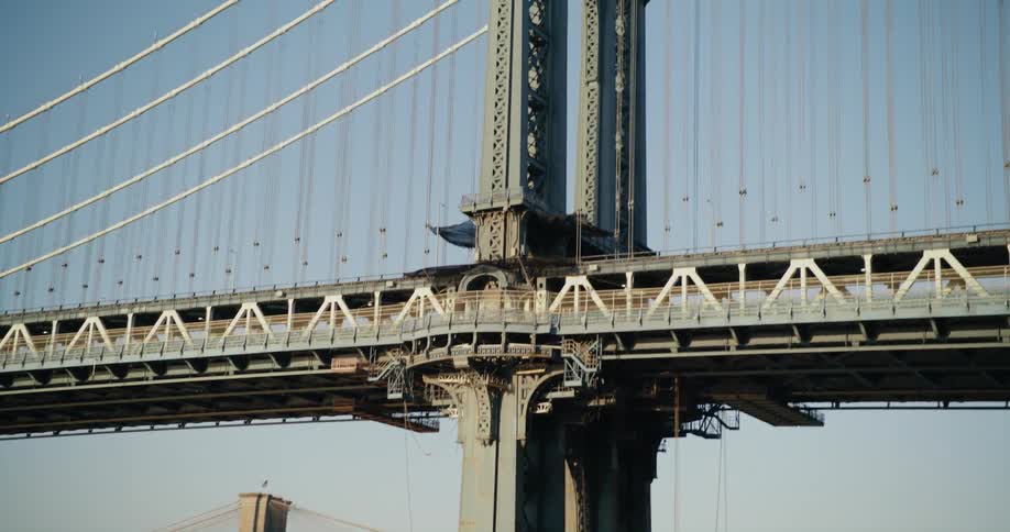 Aerial view of the manhattan bridge in front of new york city skyline