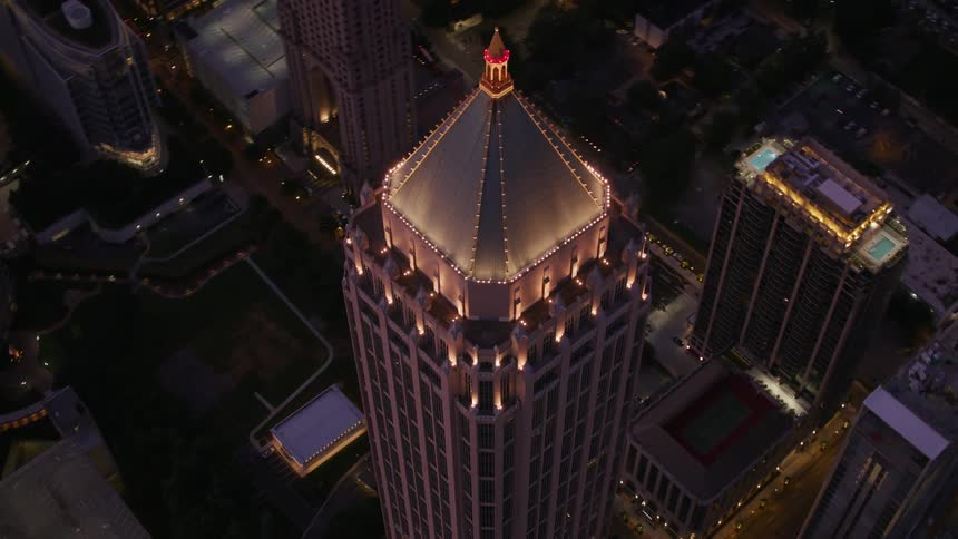 An aerial view of buildings in a city
