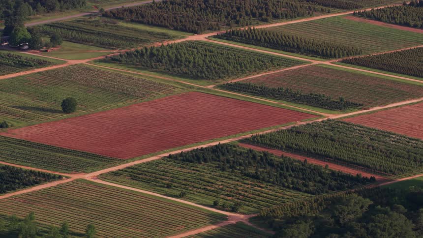 Aerial view of farmlands with country roads
