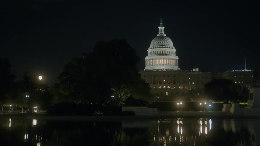 View of united states capitol dome at night