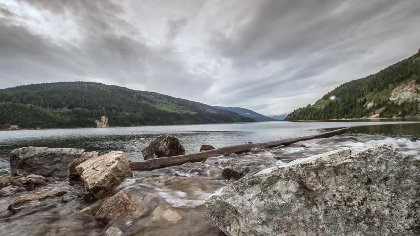 Time lapse of river water flowing in the mountains