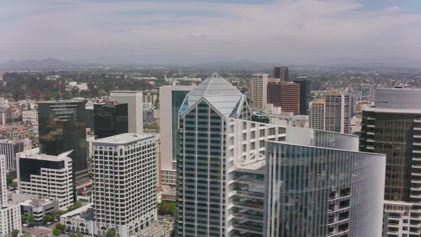 The city is full of tall buildings
