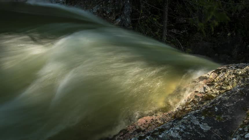Water flowing quickly near a rock
