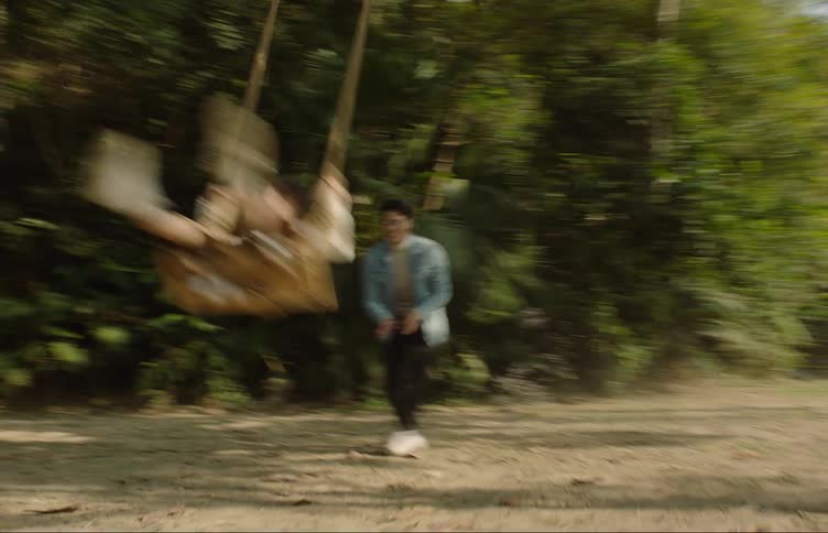 A man is pushing his daughter on a swing hanging from a tree