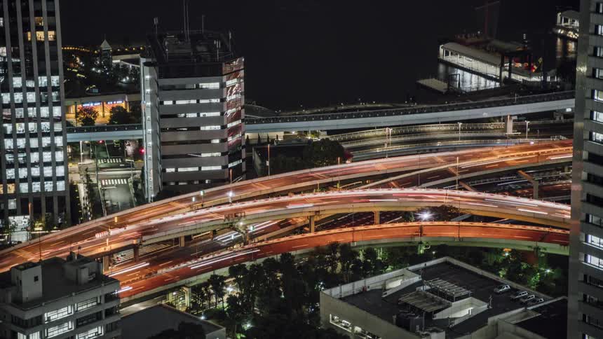 Traffic runs through the city