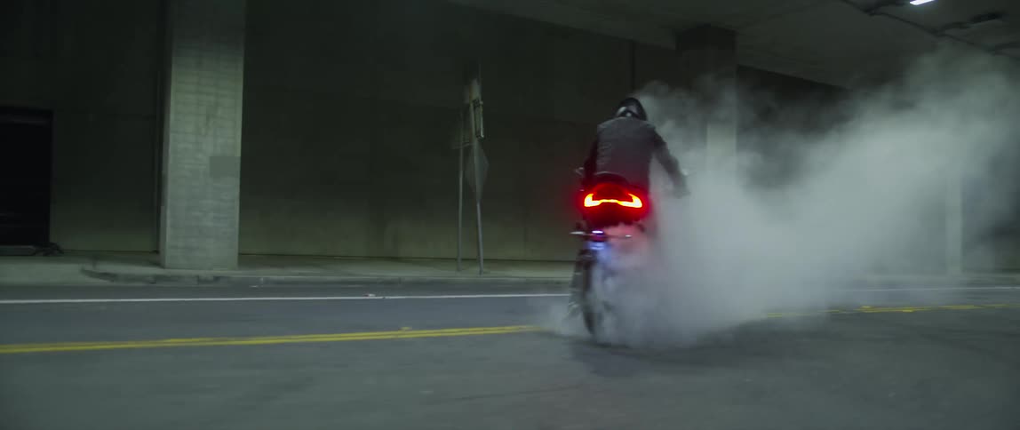 The motor cycle burns out in the tunnel