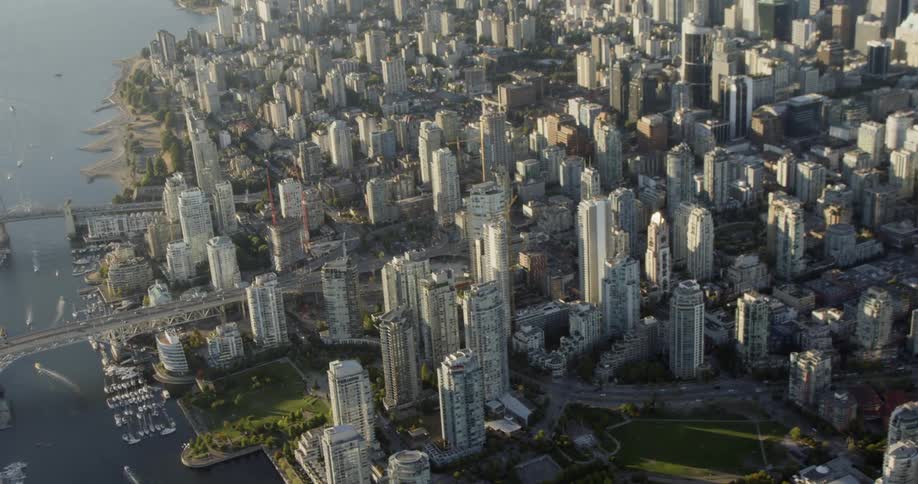 The sun is reflecting on the buildings in the city