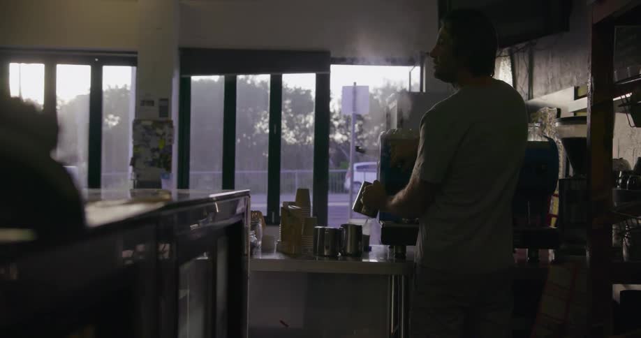 A man works in a restaurant