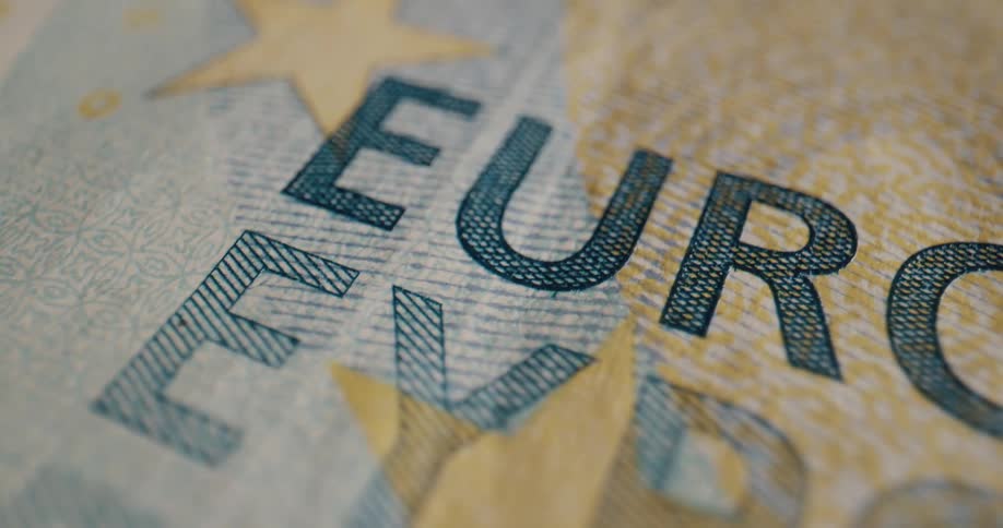 Close up of the artwork and details of an euro bank note
