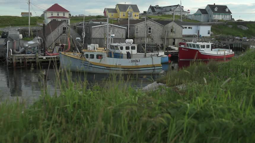 Boats float on a lake with houses in the background