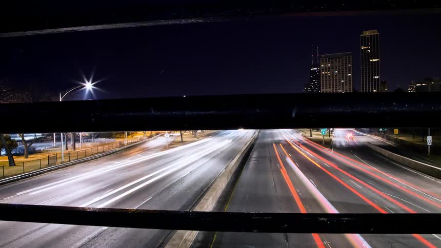 A busy road at night