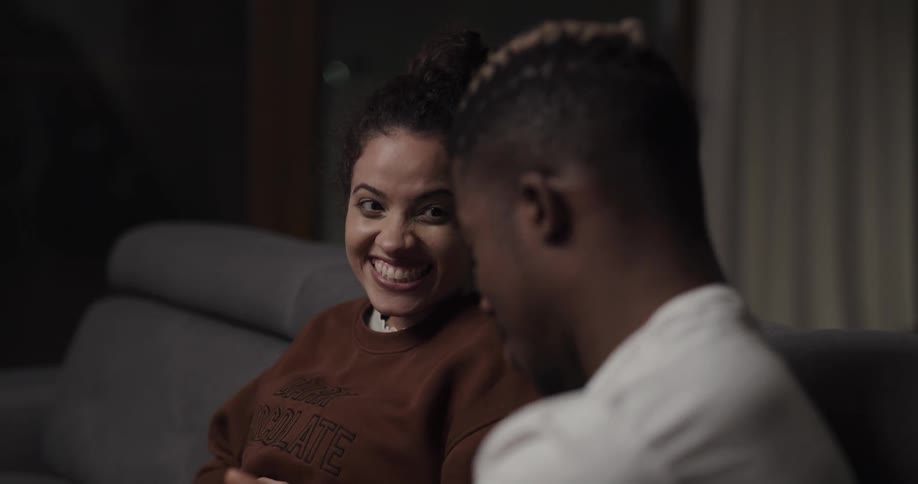 Boyfriend and girlfriend are talking and laughing together