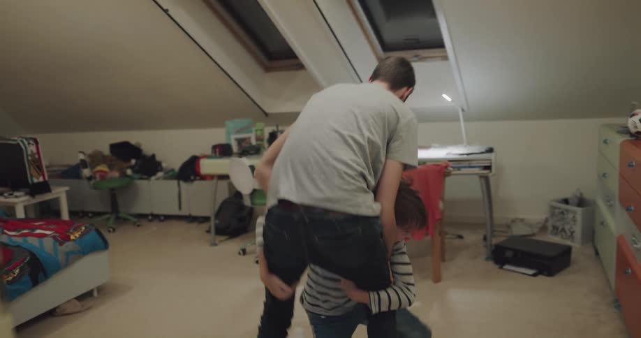 Father and son are goofing around