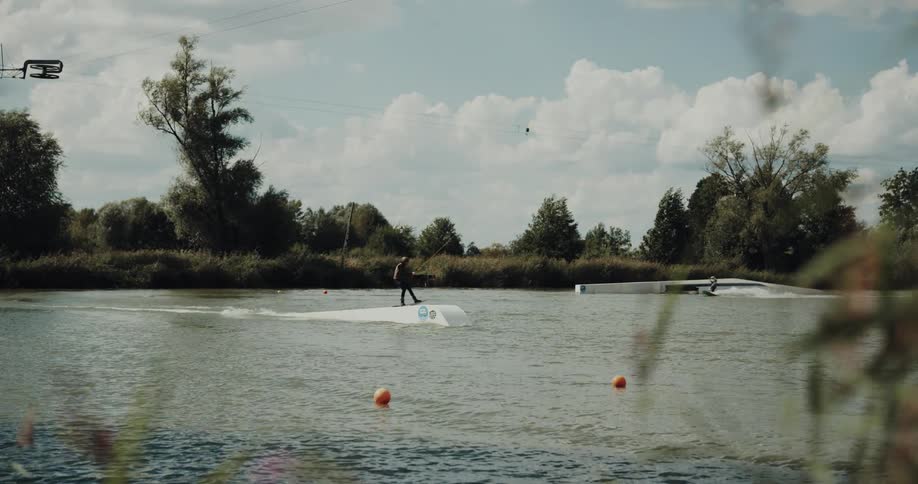 A man outside on a lake