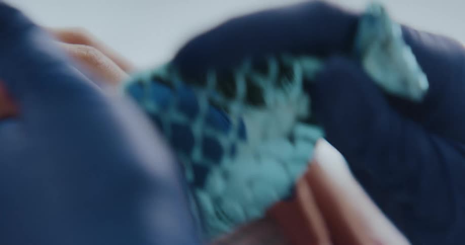A nail technician is wiping a womans nails with a beauty brush