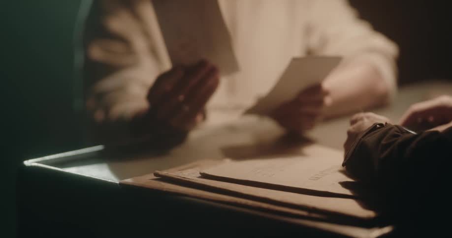 A person is being interrogated in a dark room