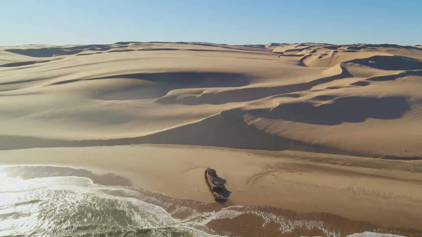 Shipwreck on the Skeleton Coast in Namibian desert