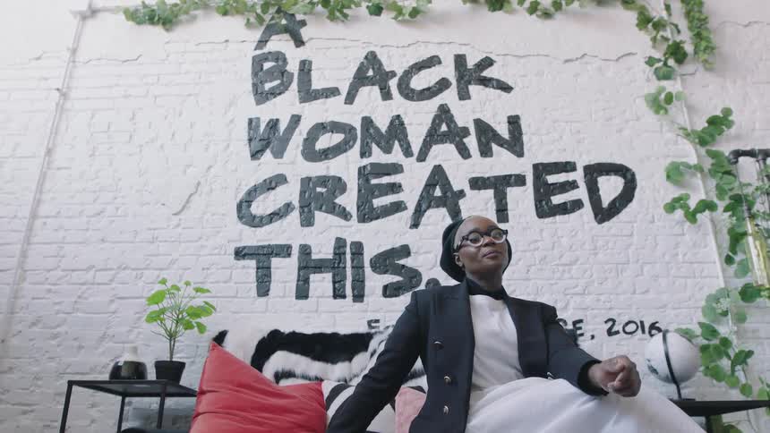 Woman is sitting down