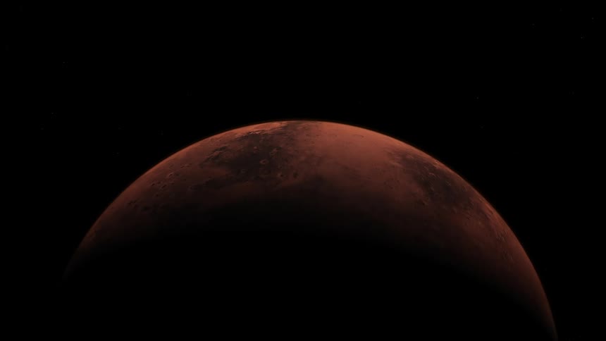 A view of a planet in space is displayed