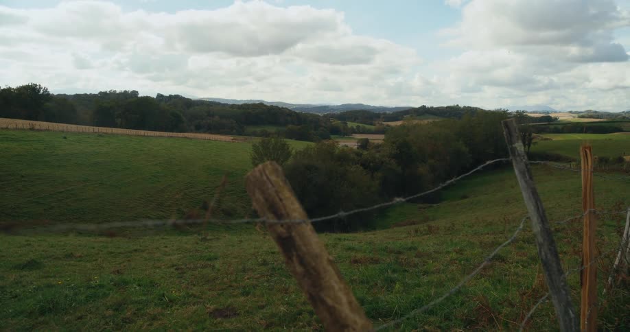 Farmlands on hill slope next to fences