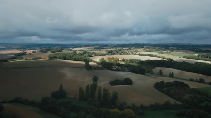 Aerial view of countryside with farmlands