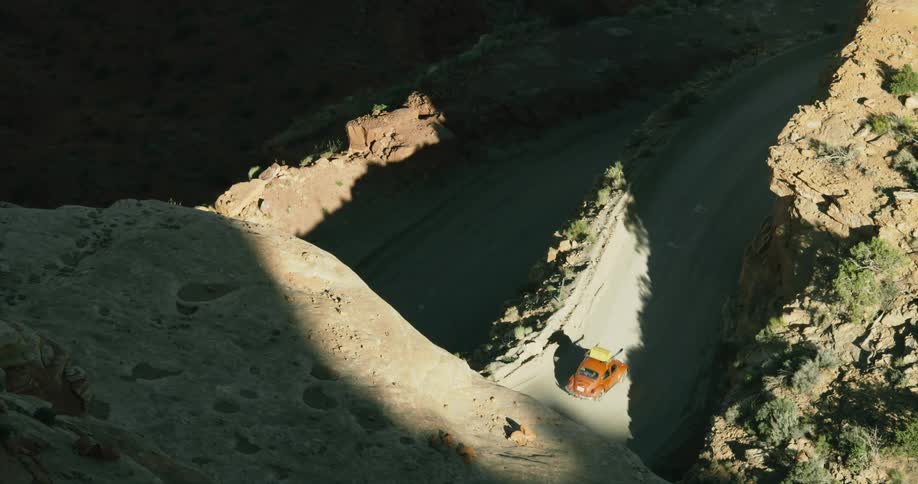 A car drives on the winding road