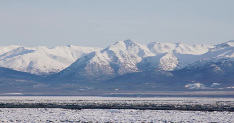 View of distant snowy mountain range