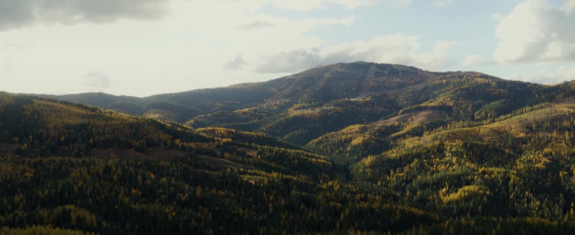 Aerial view of mountains in the fall