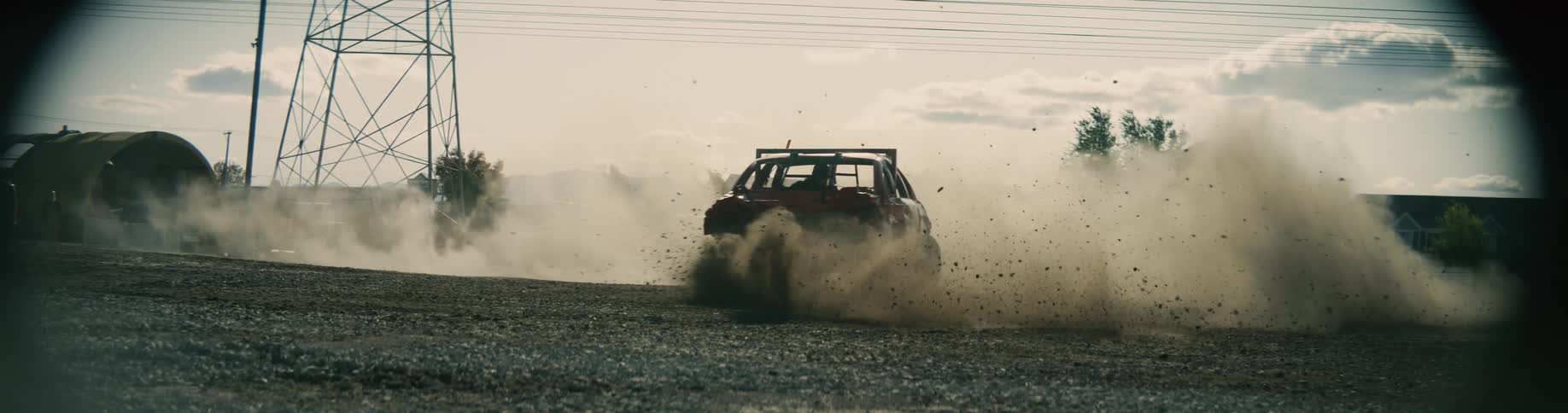 A race car spins in a circle