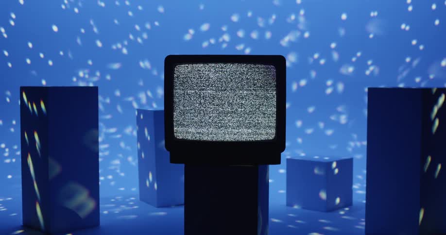 Mirror ball lighting bathes console showing static and several blocks