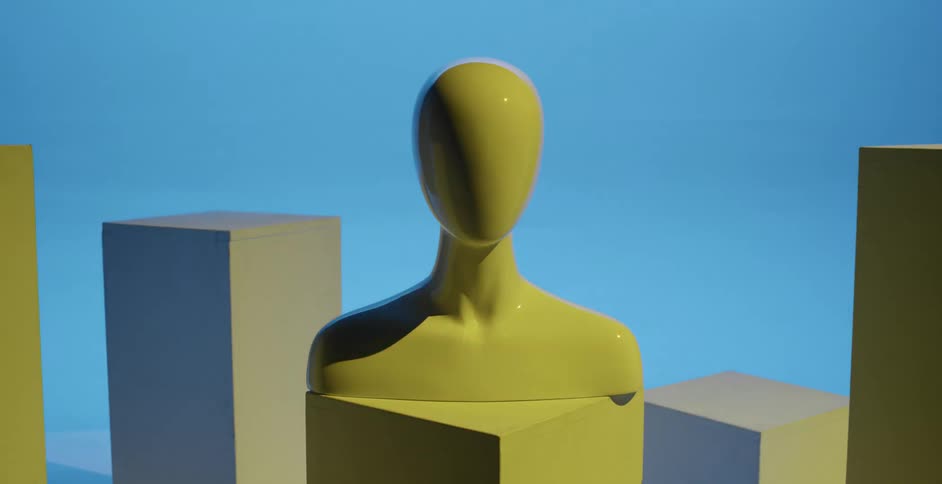 A smooth bust and pedestal change colors with the lights in a room